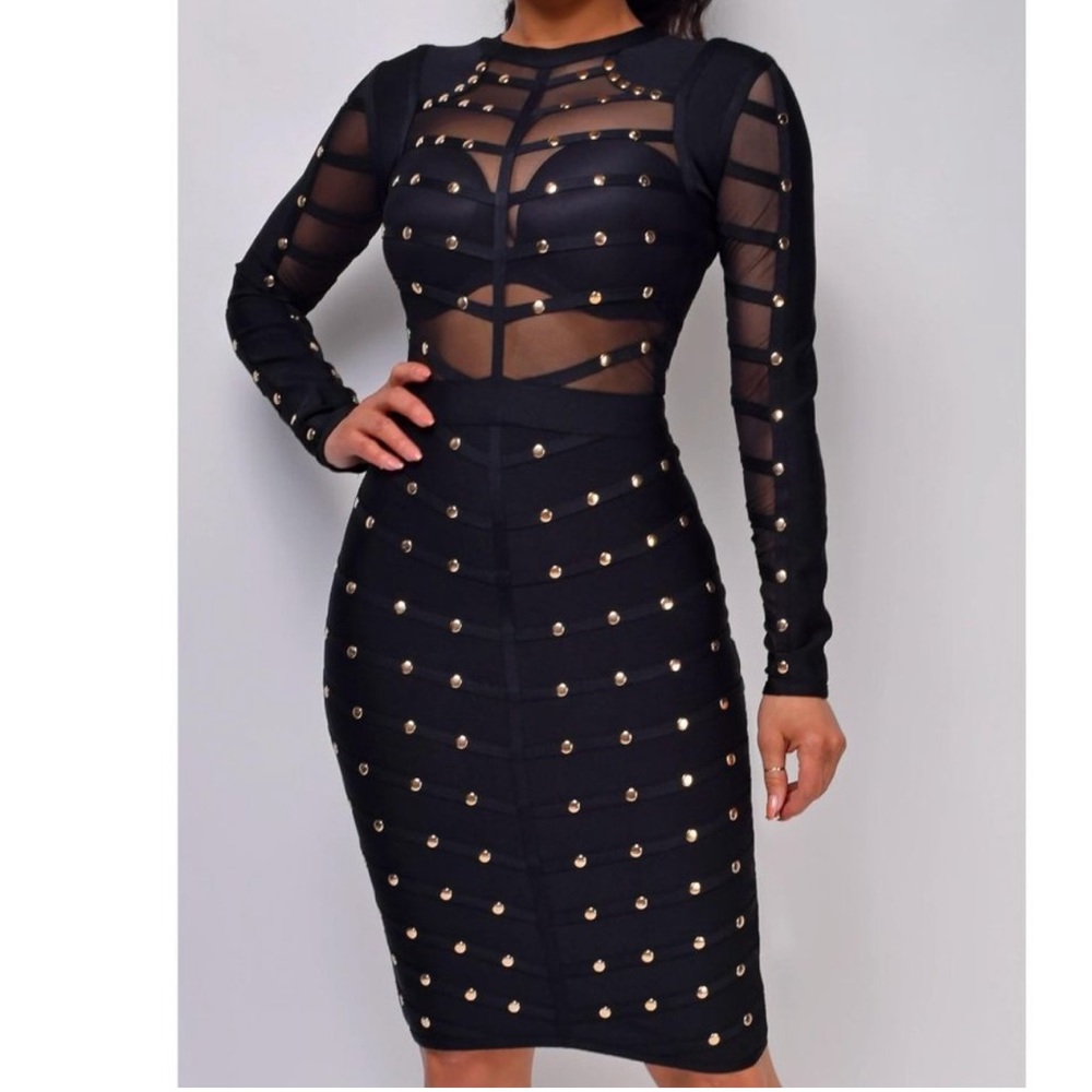 Studded Mesh Midi Dress